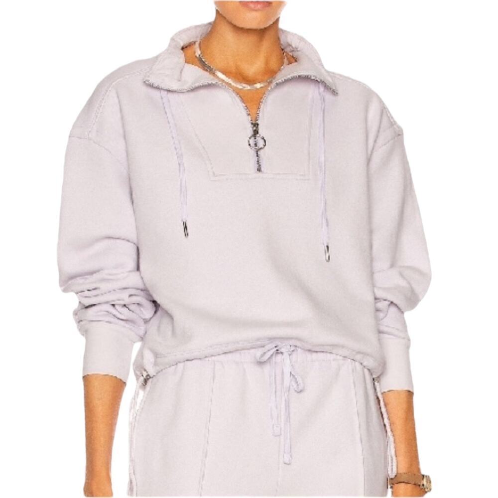 JONATHAN SIMKHAI STANDARD Zella Cropped Half Zip Sweatshirt Top Pale Lilac Small